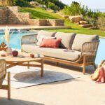 Canapé de jardin 3 personnes DEONA Taupe & Acacia