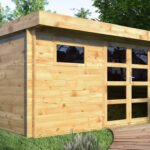 Abri de jardin bois Ep. 28mm, 13 m² – toit plat – Neuf – DESTOCKAGE