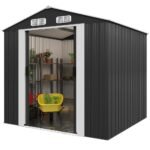 Abri de jardin en métal gris 257x205x177cm – Neuf – DESTOCKAGE – Image 3